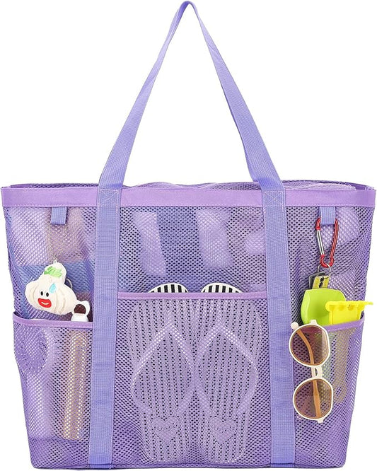 Mesh Beach Bag with Zipper, Large Beach Tote for Women, Toys Pool Swim Bag Travel Vacation Cruise Essentials