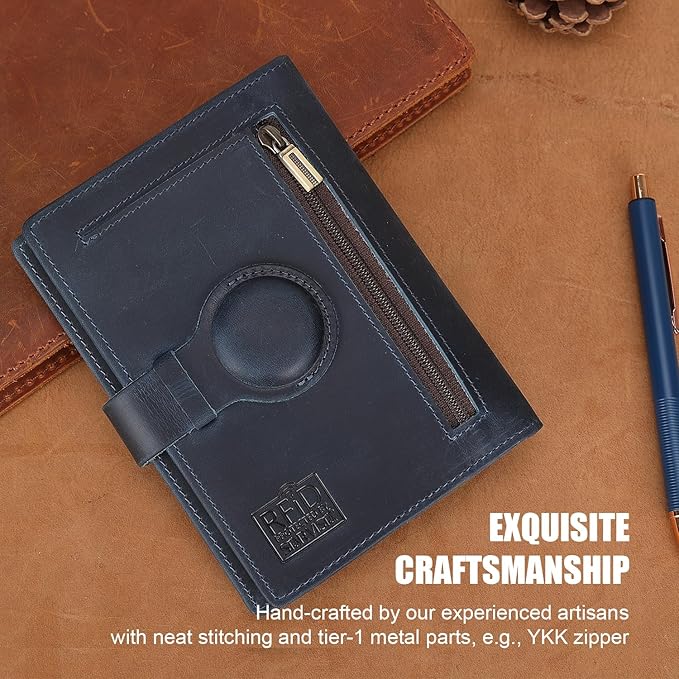 STAR VISTA Cosimo Leather Passport Holder for Exquisite Voyagers or Pilots, Transparent Windows for Travel Document & Dual IDs, RFID Blocking, 2 Passports, 2 IDs, 8 Cards, AirTag Slots, Navy Blue