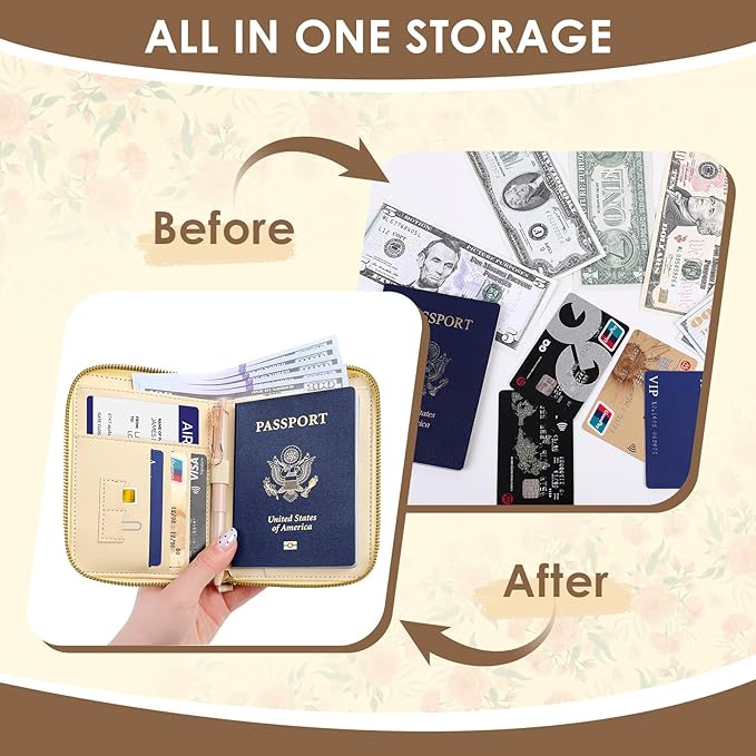 Passport Holder, Passport Holder For Travel, Passport Cover For Travel Essentials, Passport Wallet Cover RFID Blocking, Cute Passport Book for Women and Men, Pink Flowers