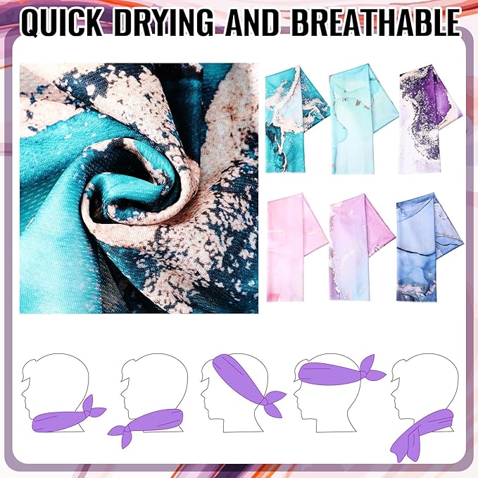 Peryiter 6 Pack Cooling Towels for Neck and Face 40 x 12 Inch Cooling Rag Ice Sweat Towels for Biking Hiking Running Yoga Golf Sport Gym Workout Gardening (Marble Style)