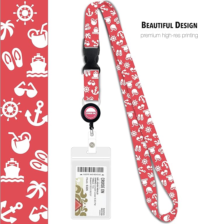 Cruise On Cruise Lanyard for Ship Cards – 2-Pack Retractable Badge & Waterproof Key Card Holder for Ship Cards – Cruise Essentials 2026-2027, Perfect for Travel & Vacation (Blue & Pink)