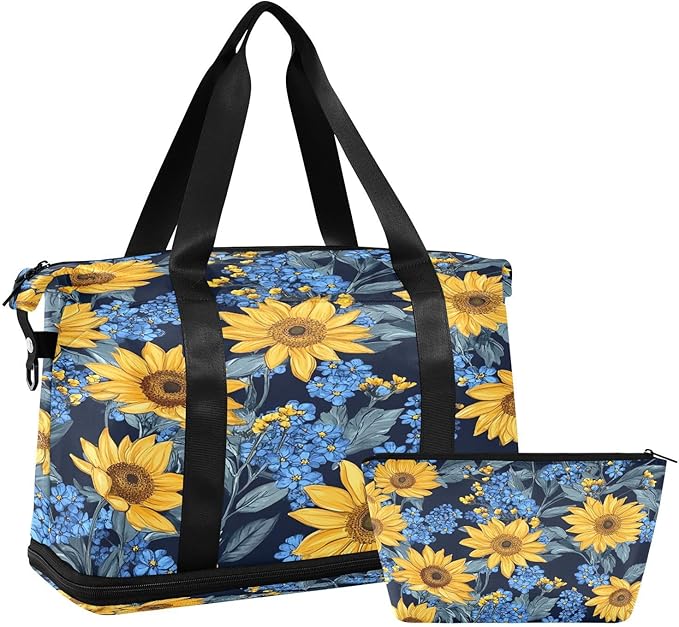 CEBUGI Sunflower Forget Me Sports Duffle Bags Extensible Gym Bag Wet and Dry Separate Portable Travel Duffel with Shoe Compartment & Wet Pocket