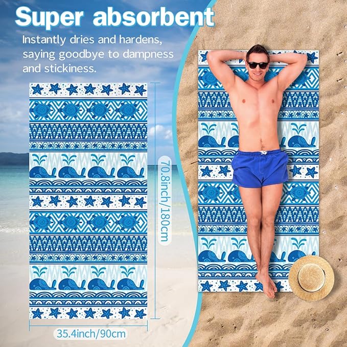 Whale Pattern Beach Towel - 35x70 Inch Fast Dry Microfiber Towel, Lightweight & Versatile for Beach, Pool, Yoga, Travel, Ideal as Beach Blanket & Vacation Essential