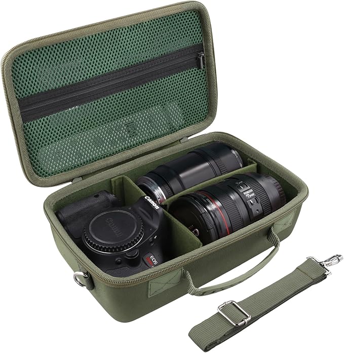 Camera Case Compatible with Canon EOS Rebel T7 / T100 / R50 / R100 / R5 / R6 Mark II DSLR Camera with 18-55mm Lens,Sony,Nikon DSLR Camera Protective Case with Shoulder Strap (Army Green Case)