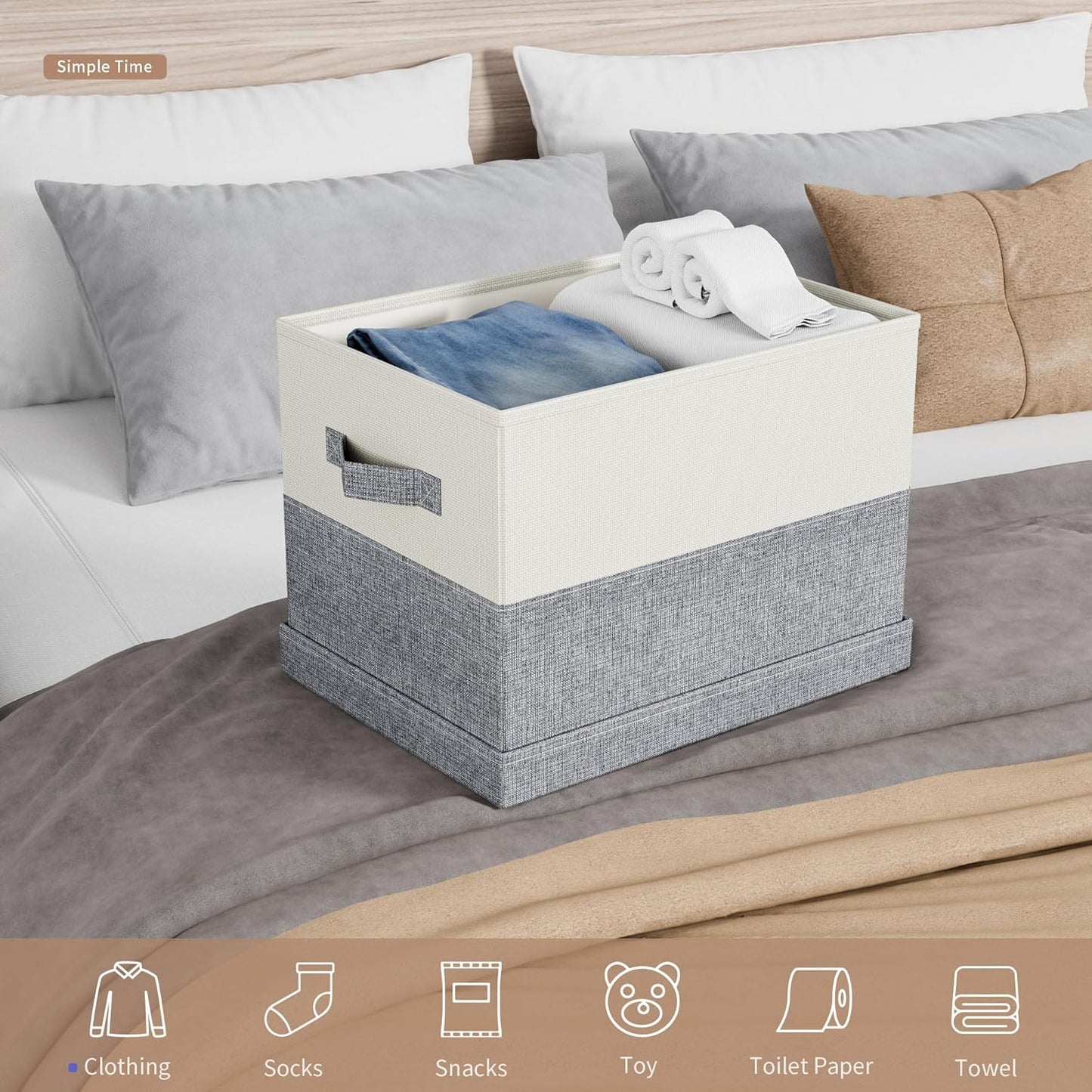 Fabric Large Storage Bins with Lids 3 Pack Collapsible, Linen Closet Organizers and Storage, Baskets for Organizing, Purse Organizer for Closet, Shelf Baskets, 15x10.6x10