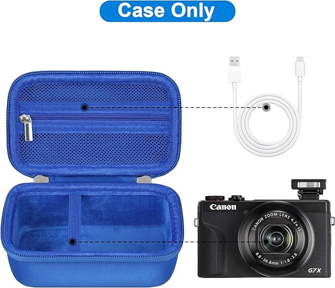 Canboc Camera Case for Canon PowerShot G7 X Mark III/ G7X Mark II Digital 4K Vlogging Camera, Point and Shoot 4K Video Camera Bag, Zipper Mesh Pocket fits USB Cable, Batteries, Blue
