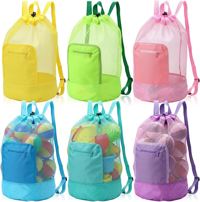 3 Pcs Mesh Beach Bags Portable Mesh Shower Beach Toy Bag With Drawstring Extra Large Tote Hanging Toiletry Bath Organizer for Camping Swimming Gym Travel