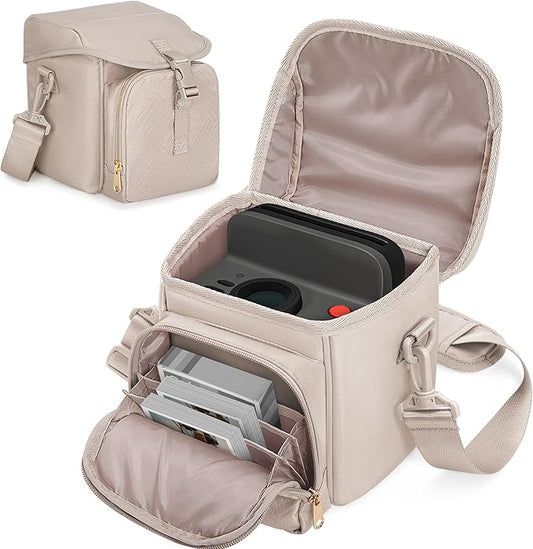 Camera Sling Bag Compatible with Polaroid Now 2nd/3rd Instant Camera, Crossbody Bag with Adjustable Strap, Light Tan