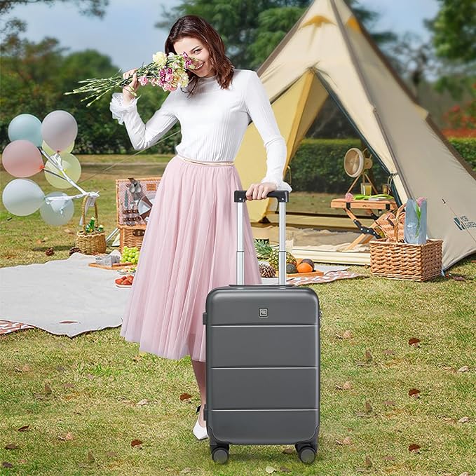 Hanke 24 Inch Checked Luggage with Spinner Wheels Hard Shell Suitcases Lightweight Travel TSA Luggage for Women Men Medium Suitcase(Graphite Grey)