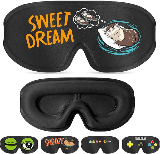 Funny 3D Zero Pressure Sleep Eye Mask for Men Women Side Sleeper, Adjustable Blackout Soft Breathable Eye Masks for Travel Nap Night Sleep, Humorous Gift Stocking Stuffers (Sweet Dreams)