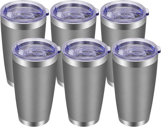 VEGOND 20oz Tumbler with Lid and Straw Stainless Steel Tumbler Cup Bulk Vacuum Insulated Double Wall Travel Coffee Mug Powder Coated Coffee Cup(Grey 6 Pack