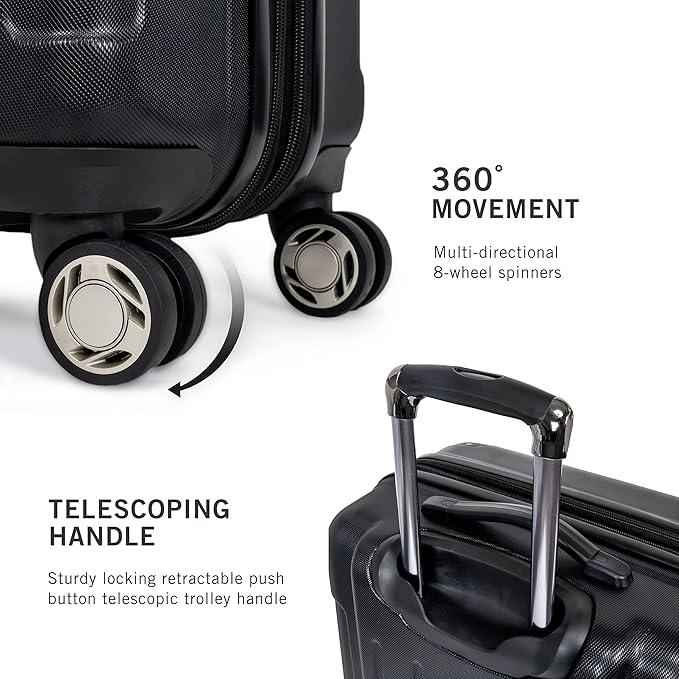 Kenneth Cole REACTION Renegade Luggage Expandable 8-Wheel Spinner Lightweight Hardside Suitcase, Black, 24-Inch Checked