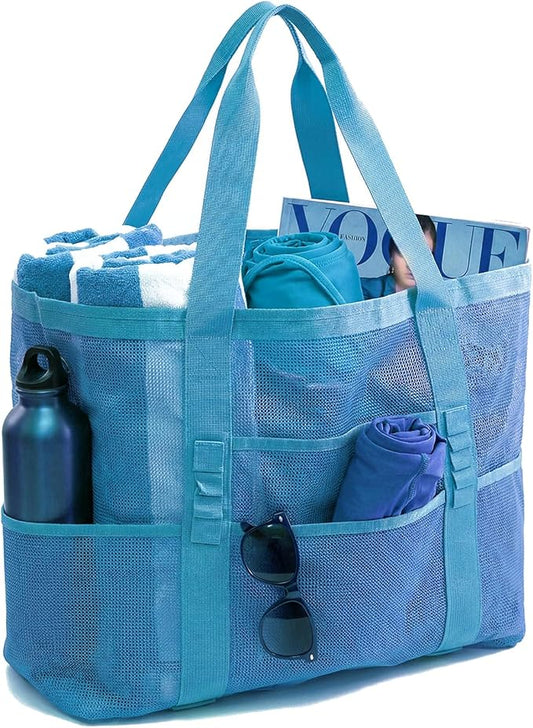 Mesh Beach Bag-Large Beach Tote for Women with Zipper Pocket, pool cruise travel swim, Toys & Vacation Essentials