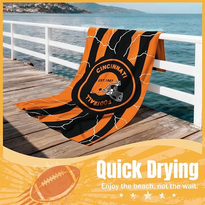 Football Fan Thin Lightweight Microfiber Beach Towel Themed Oversized Men Him Boyfriend Bf Husband Bengals Team Unique Valentines White Elephant Gag Weird Novelty Stuff Present