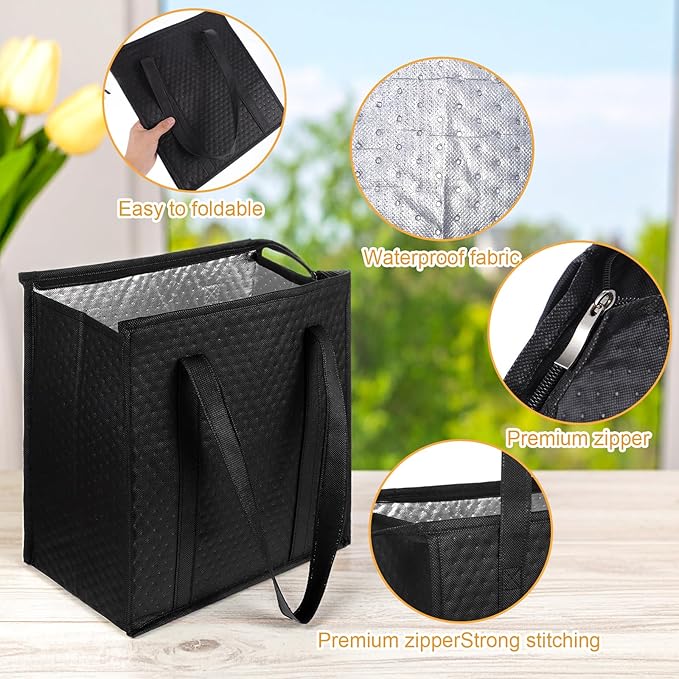 6 Pcs Insulated Grocery Bags Large Reusable Insulated Cooler Bags with Zipper Top Shopping Totes for Hot or Cold Food
