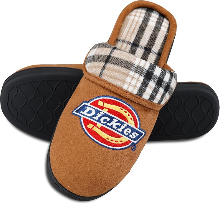 Dickies Men's Slide-on Memory Foam Scuff Slipper With Embroidered Logo - Indoor/Outdoor Sole