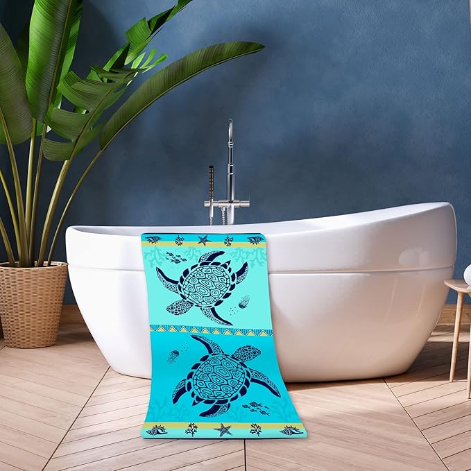 LIVILAN Small Double Turtle Beach Towel for Kids & Adults, Quick Dry and Sandproof Towels Made from Microfiber for Boys Teens 24” x 48”, Bath Pool Camp Sports Travel Towel Lightweight