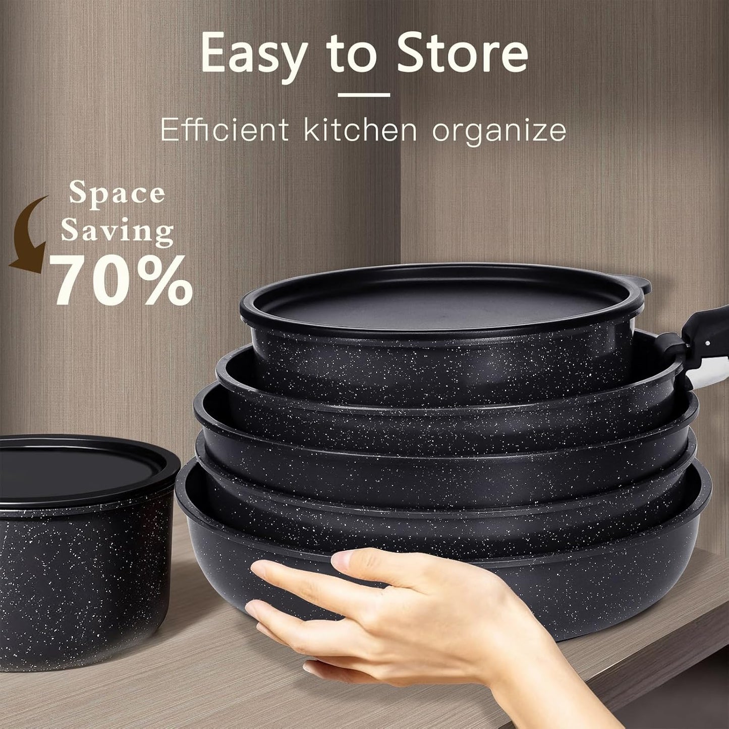 GiPP Ceramic Pots and Pans Set Non Stick, Nonstick Detachable Handle Cookware Sets, Healthy Non Toxic PFAS PFOA & PTFE Free, Dishwasher ＆Oven Safe, Induction Kitchen Pot and Pan, 15 Piece Grey