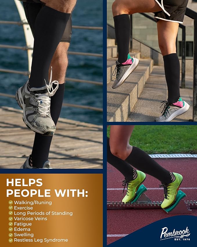 Pembrook 3 Pairs Copper Mens Compression Socks 20-30 mmHg, Running, Hiking, Athletic Cycling, Travel | Circulation Support