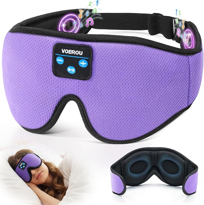 Voerou Bluetooth 3D Sleep Mask with Headphones, Wireless Adjustable Eye Mask Sleeping Headphones with Ultra-Thin HD Stereo Speakers, Suitable for Sleep Office Naps Travel, New Technology Gadgets
