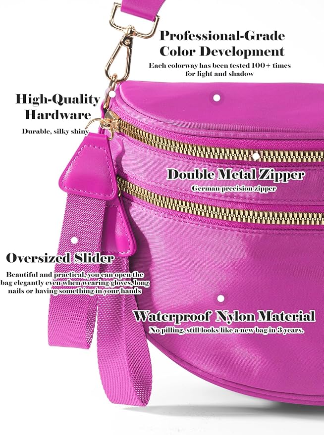 Pure Colour Crossbody Bag Bum Bag for Women,Spacious Purse Fanny Packs Belt Bag,Oversized Bum Bag (Colour Bum Bag-Rose)