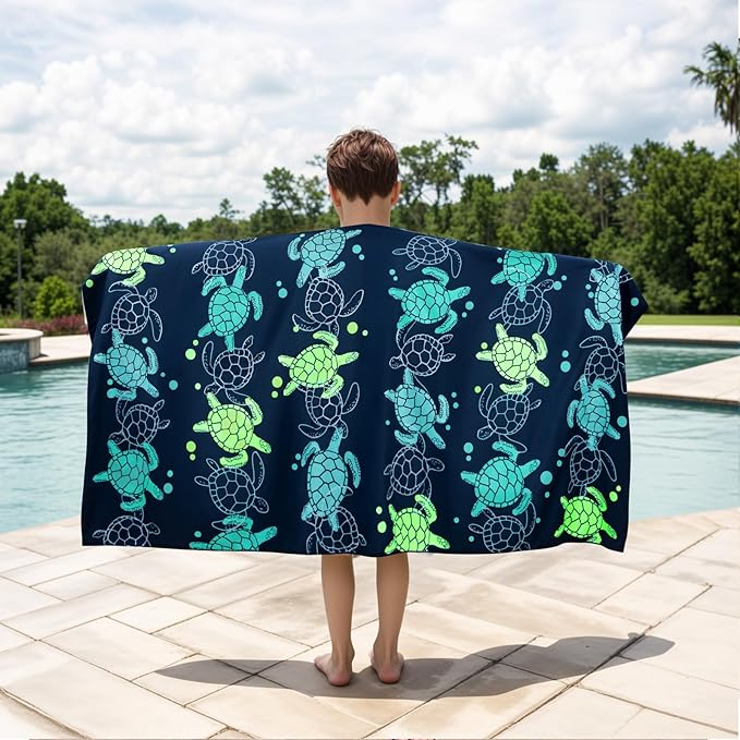 MelonBoat Large Microfiber Beach Towel: Large Light Green Turtles Beach Towel for Travel, Super Absorbent Quick Dry Sand Free, Lightweight Compact for Kids Trip Vacation Bath Camping Pool Swim, 1 Pcs