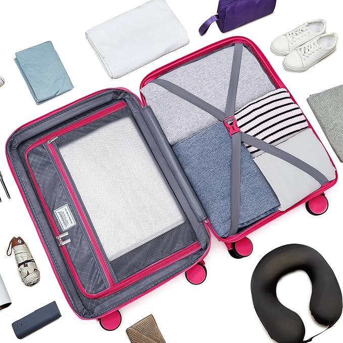 LARVENDER Carry On Luggage Set 22x14x9 Airline Approved, Expandable 20 Inch Carry-On Suitcases With Wheels, Lightweight Luggage Sets 3 Pieces With Backpack, Rose Red
