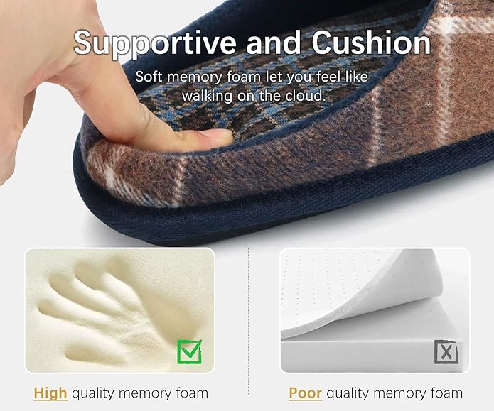 ONCAI Men's House Slippers Memory Foam Slip-On Warm Cozy Scuff Home Bedroom Shoes with Indoor/Outdoor Rubber Soles US Size 7-15