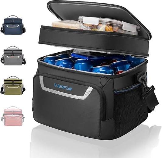 EVERFUN Small Cooler Bag 24/48 Can Insulated Lunch Box Double Deck Soft Leak-Proof Waterproof Collapsible Ice Chest for Men Women Work Travel Car Trip Picnic Beach