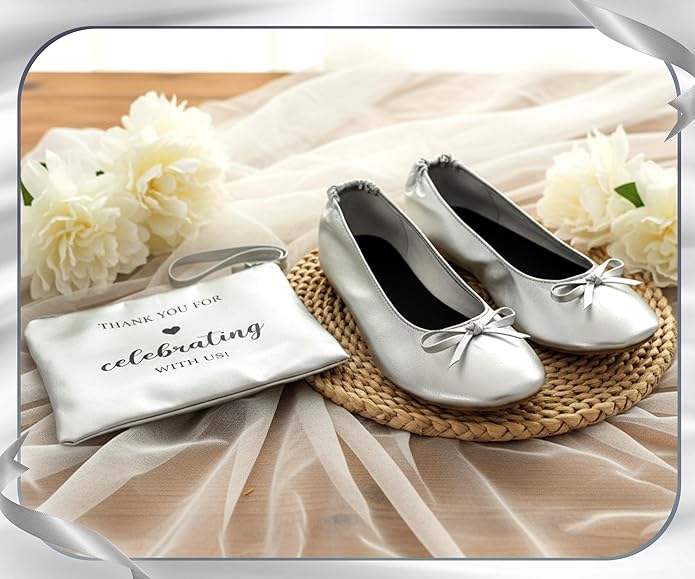 Cuffbow Wedding Foldable Flats Dancing Shoes Bulk Women's Roll up Ballet Flats Wedding Party Slippers for Bridesmaids Guests