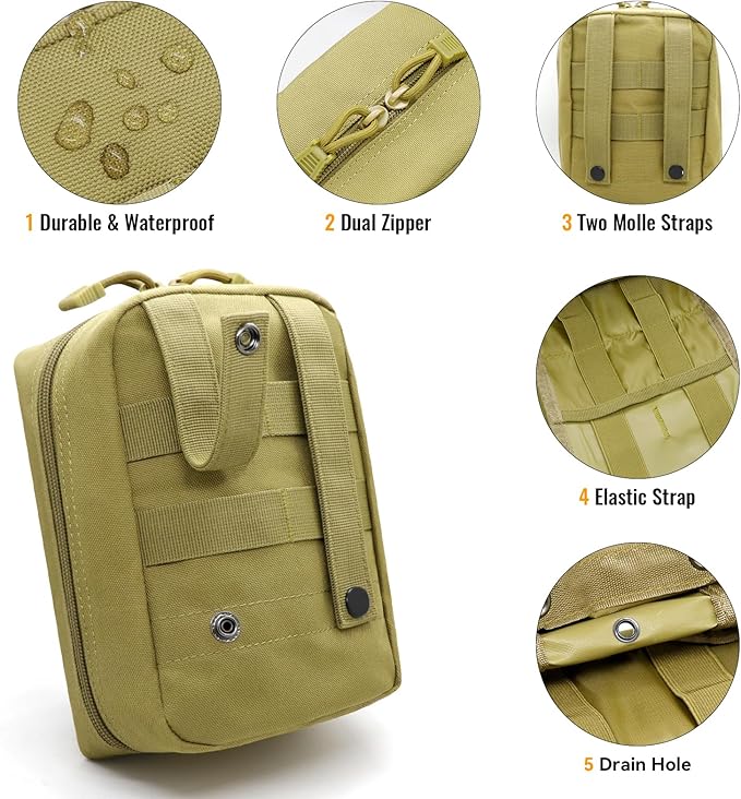 Qavctw Tactical Pouch Utility Organizer Molle Pouches EMT Ifak Medical First Aid Kit Utility Pouch with Two Zippers for Outdoor Tactical Survival Bag