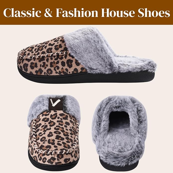 VONMAY Women's Memory Foam Slippers Moccasin Slip-on Scuff House Shoes Fuzzy Faux Fur Lining Indoor Outdoor for All Seasons