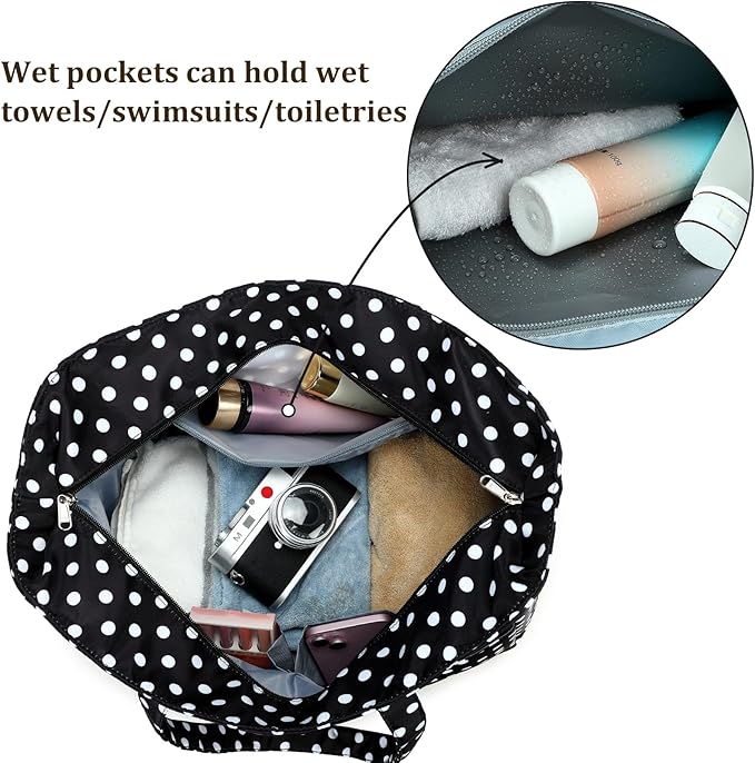 LEDAOU Large Beach Bag Women Waterproof Sandproof Zipper Beach Tote Pool Bag for Swim Gym Grocery Travel with Wet Pocket | Waterproof, Sandproof, Zipper, Pool, Gym, Grocery