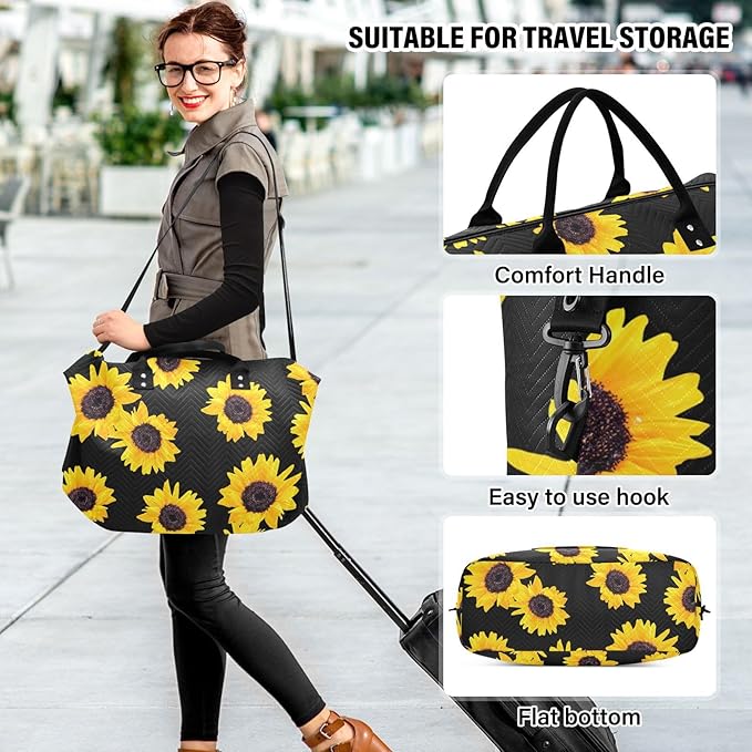 Sunflower Quilted Travel Bags Weekender Duffle Bags With Toiletry Bag Carry on Overnight Duffels Yoga Gym Bag for Airplanes Business Sports