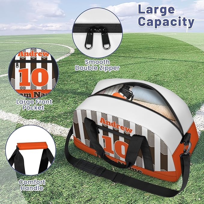 Basketball Soccer Gifts for Boys Girls - Custom Sports Duffle Bag, Personalized Name & Team Bag, Water-Resistant Gym Bag for Basketball, Soccer, Volleyball | Y-Brown Orange