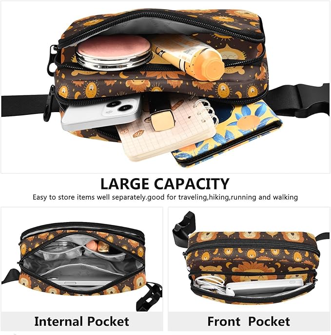 Cute Lion Face Fanny Pack for Women Men Water Resistant Fashion Waist Packs with Adjustable Strap Belt Bag for Travel Workout Jogging Hiking 21219982
