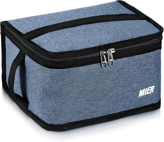 MIER Insulated Lunch Box for Men Women Kids Portable Small Lunch Bag 9 CAN Compact Thermal Mini Cooler for School Work Picnic, Blue
