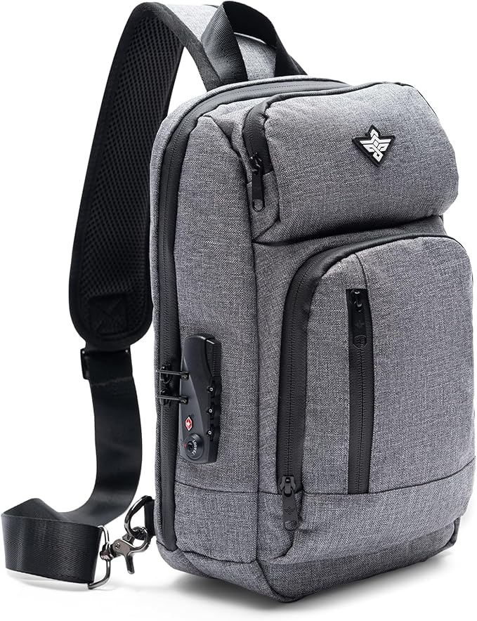 Equinox Sling Backpack Anti Theft Combination Lock Chest Shoulder Bag Waterproof Crossbody Casual Daypack (Grey)