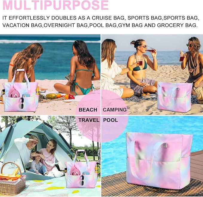 Bluboon Beach Bags for Women, Large Waterproof Tote Bag With Wet Compartment for Pool Weekender Travel Gym