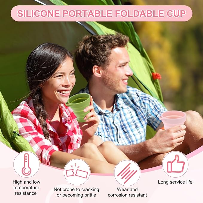 4 Pack Collapsible Travel Cup, 6oz(180ml) Silicone Portable Foldable Water Cup Bottle with Spring Buckle for Travel/Camping/Hiking, Reusable [Light Gray]