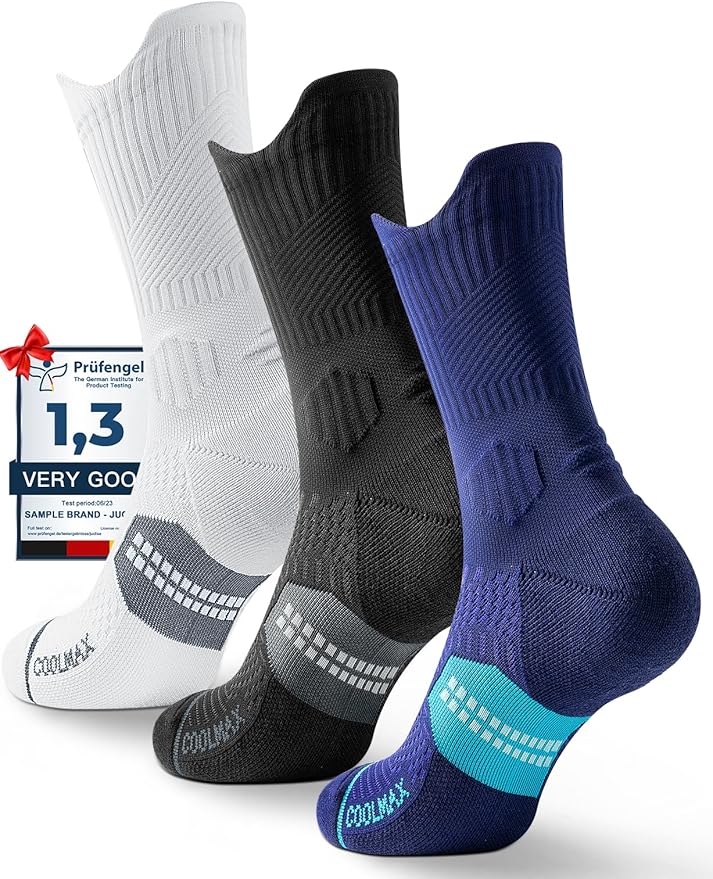 Compression Running Socks, Bamboo Viscose Coolmax Moisture-Wicking Anti-Blister Athletic Hiking Workout Gym Padded