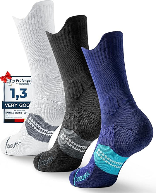 Compression Running Socks, Bamboo Viscose Coolmax Moisture-Wicking Anti-Blister Athletic Hiking Workout Gym Padded