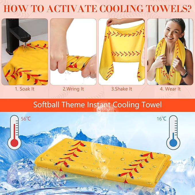 24 Pcs Sport Gifts, Includes 12 Pcs Cooling Towels 40"x12" Workout Towels, 12 Portable Fan Mini Handheld Fan for Team Gift Sport Party Favors, Battery Not Include(Yellow,Softball)