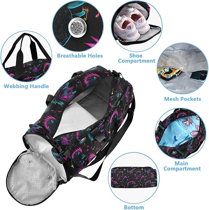 Cool Digital Hedgehog Girl's Gym Duffel Bag with Shoes Compartment Lightweight Personal Item Travel Bag for Travel, Swimming, Dance, Ballet bolsa para hombre