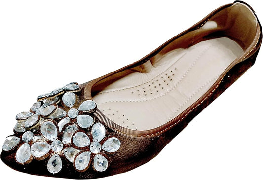 Lauthen.S Women Foldable Ballet Flats, Pointed Toe Wedding Rhinestone Slip on Flat Shoes