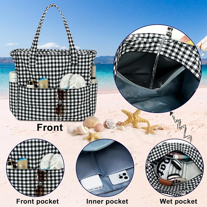 Bluboon Beach Bags for Women, Large Waterproof Tote Bag With Wet Compartment for Pool Weekender Travel Gym