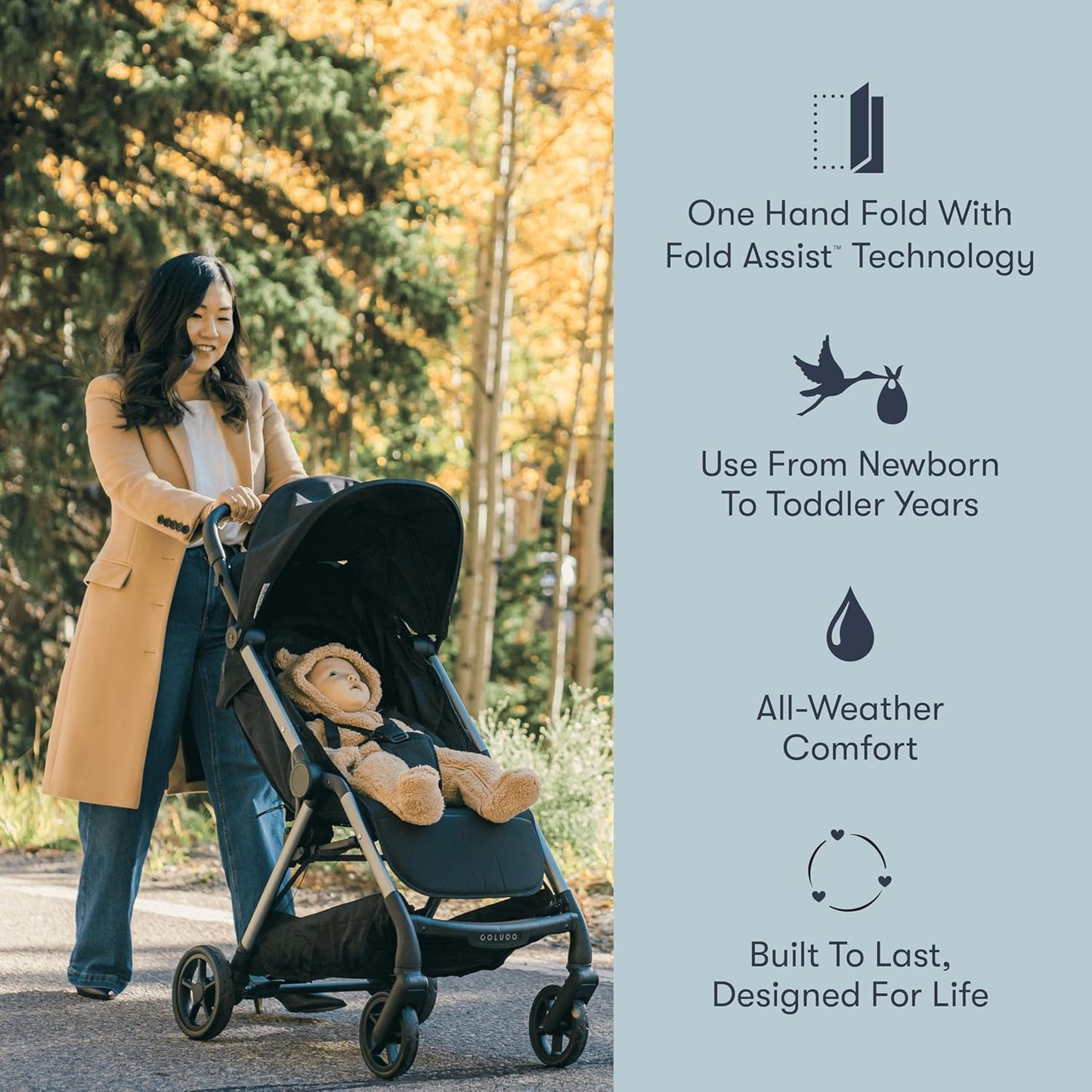 Colugo The One Stroller - Lightweight Easy Fold Compact Toddler and Baby Stroller for Travel, Large Storage Basket, One Hand Fold, Includes Raincover, Bumper Bar, Cupholder (Ponderosa Pine)