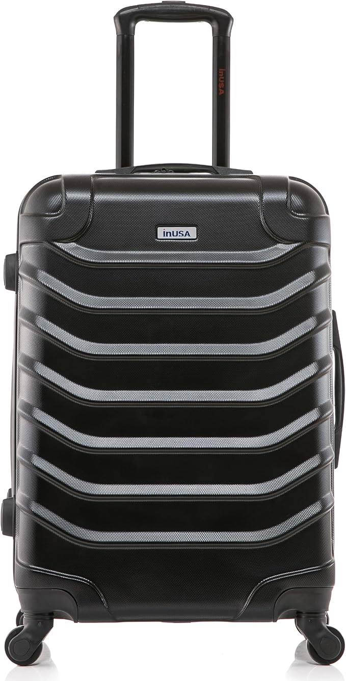 InUSA ENDURANCE Luggage with Spinner Wheels | Durable Lightweight Hardside Suitcase, Spacious Travel Bag with Handle and Trolley | 24-Inch Medium Checked Luggage | Black