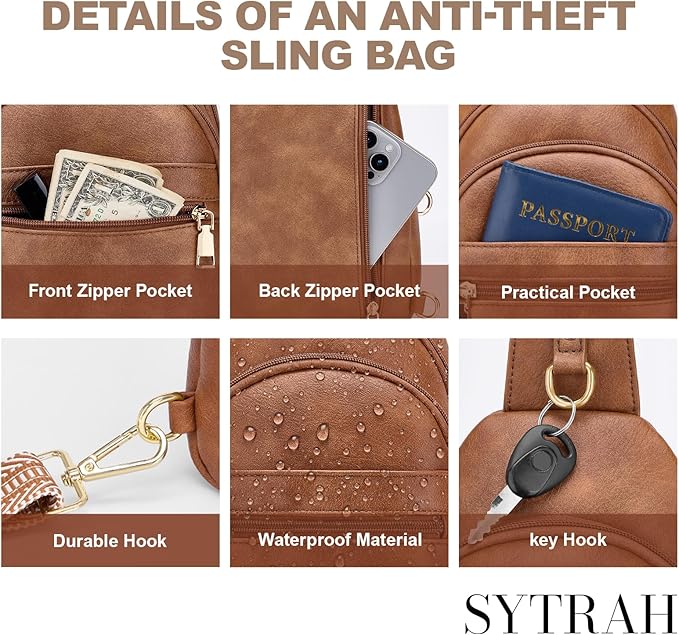Anti Theft Crossbody Bags for Women, RFID Sling Bag Travel Purse, RFID Cross Body Purses Chest Bag for Travel Brown