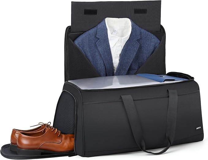 Convertible Travel Garment Bag, Carry on Garment Duffel Bag, 2 in 1 Hanging Dress Suitcase Suit Travel Bags for Business Trips with Shoe Compartment & Multiple Pockets, AGPTEK (Black)